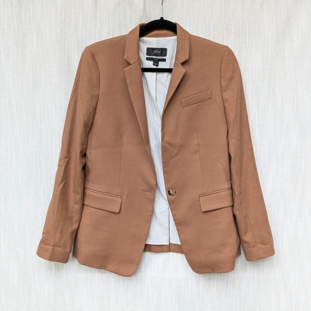 J.Crew Regent Wool Flannel Blazer Jacket B0323 Womens 4 Camel Single-breasted - Picture 2 of 13